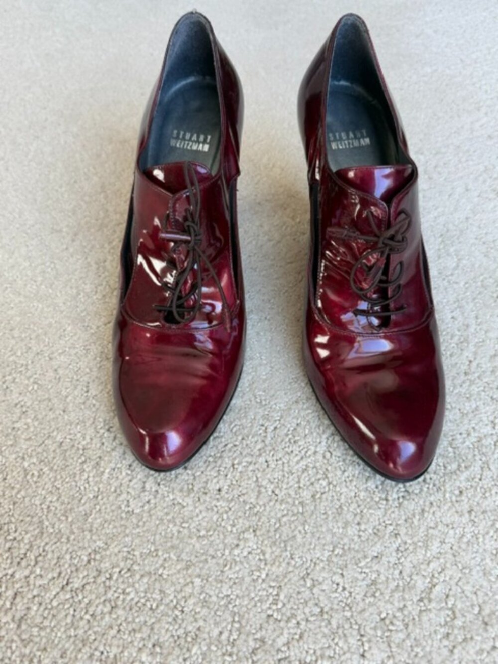 Stuart Weitzman Burgundy Patent Leather Cutout Oxford Heels-Size10